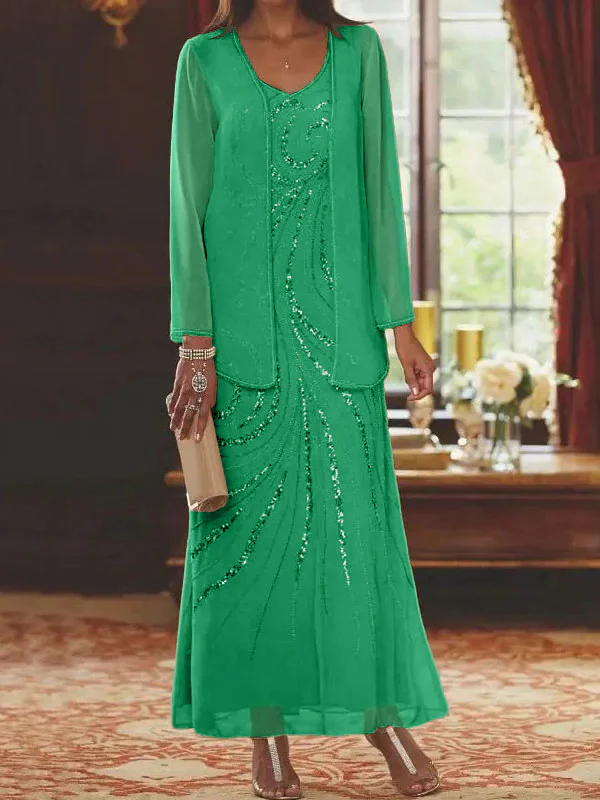 Sheath/Column V-Neck Mother of the Bride Dresses with Wraps - Image 31