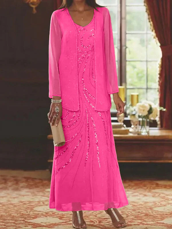 Sheath/Column V-Neck Mother of the Bride Dresses with Wraps - Image 32