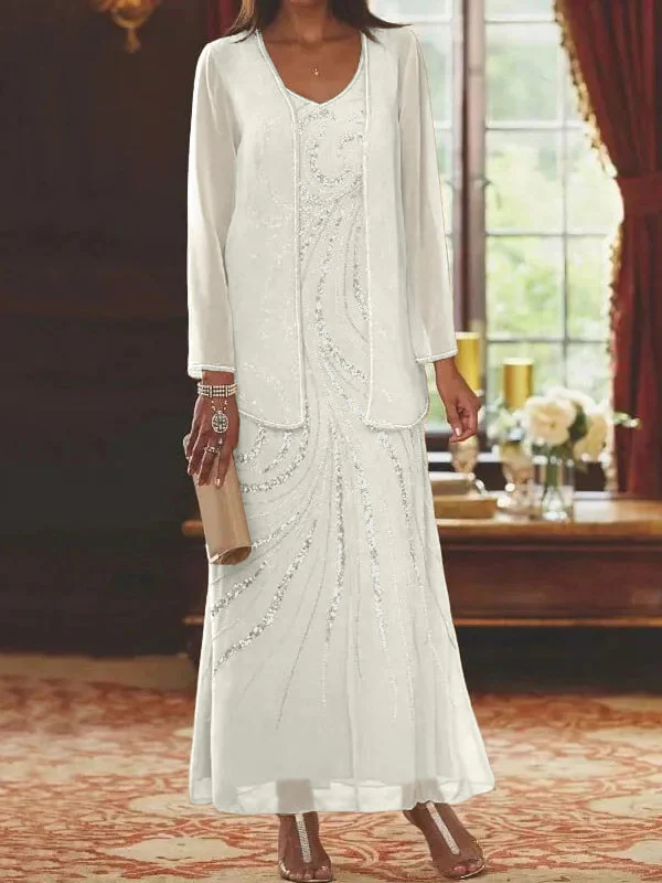 Sheath/Column V-Neck Mother of the Bride Dresses with Wraps - Image 33