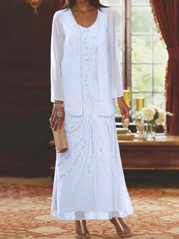 Sheath/Column V-Neck Mother of the Bride Dresses with Wraps - Image 34