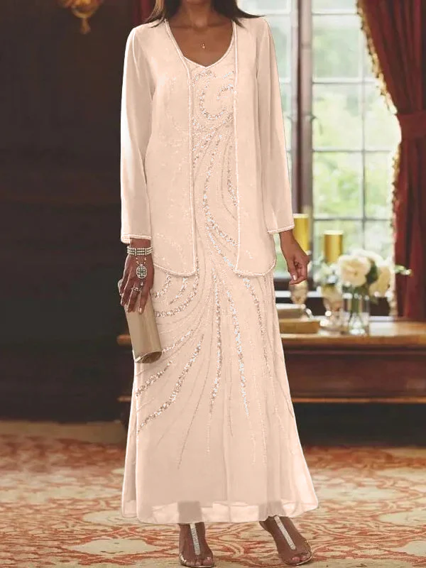 Sheath/Column V-Neck Mother of the Bride Dresses with Wraps - Image 36