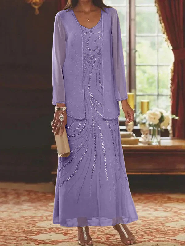 Sheath/Column V-Neck Mother of the Bride Dresses with Wraps - Image 38