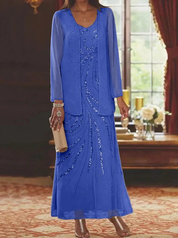 Sheath/Column V-Neck Mother of the Bride Dresses with Wraps - Image 39
