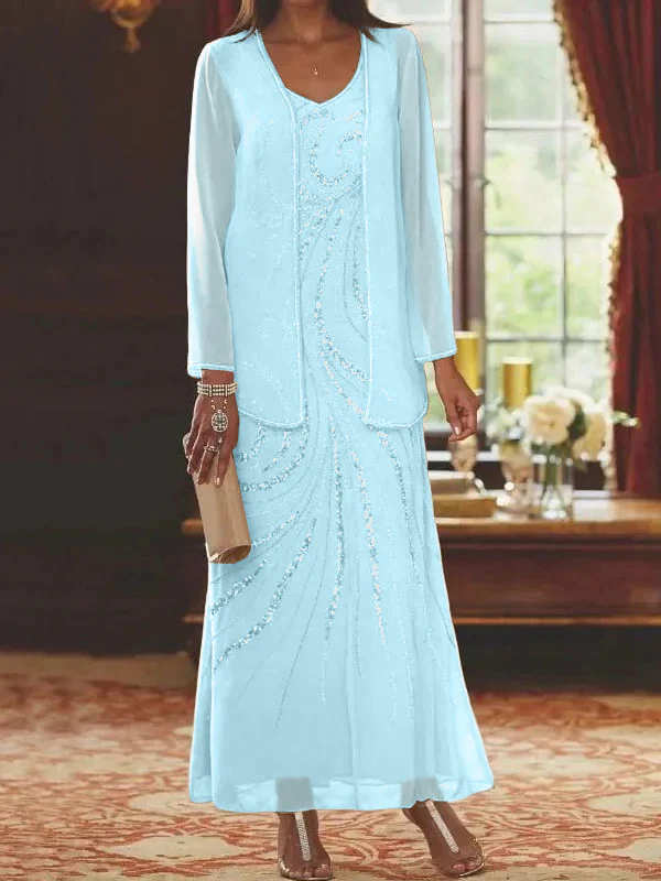 Sheath/Column V-Neck Mother of the Bride Dresses with Wraps - Image 40