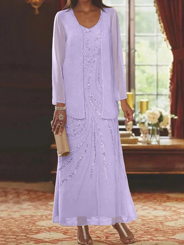 Sheath/Column V-Neck Mother of the Bride Dresses with Wraps - Image 41