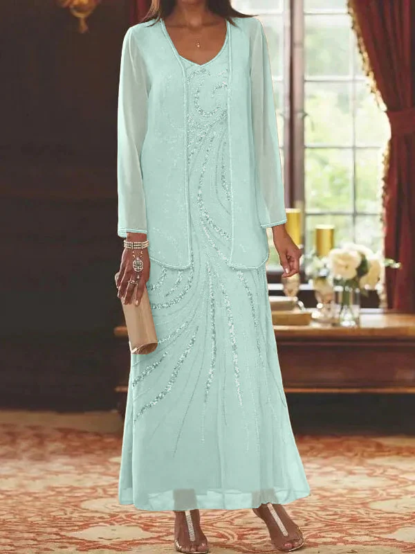 Sheath/Column V-Neck Mother of the Bride Dresses with Wraps - Image 44