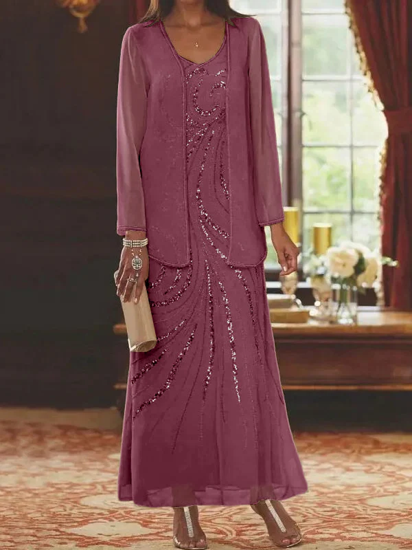 Sheath/Column V-Neck Mother of the Bride Dresses with Wraps - Image 45