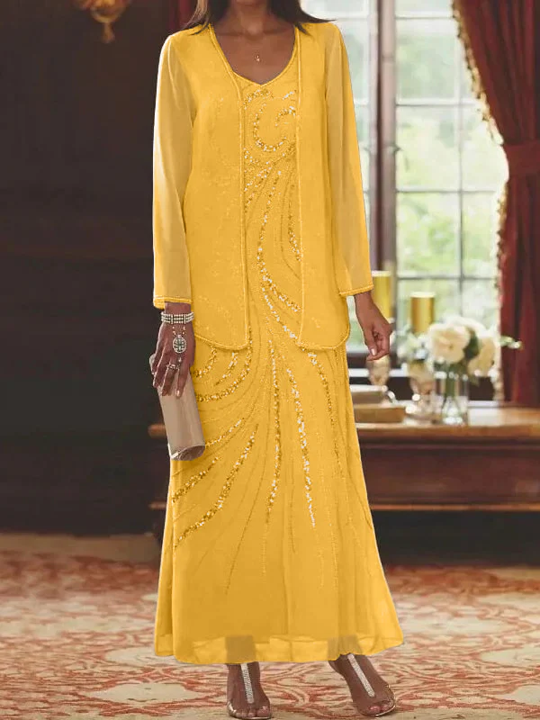Sheath/Column V-Neck Mother of the Bride Dresses with Wraps - Image 46