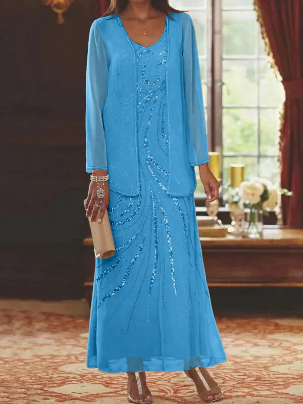 Sheath/Column V-Neck Mother of the Bride Dresses with Wraps - Image 48