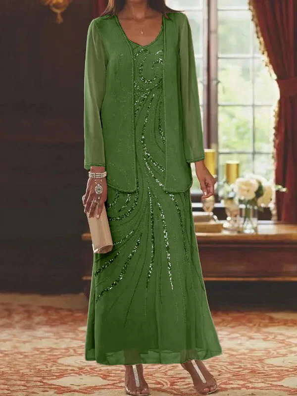 Sheath/Column V-Neck Mother of the Bride Dresses with Wraps - Image 50