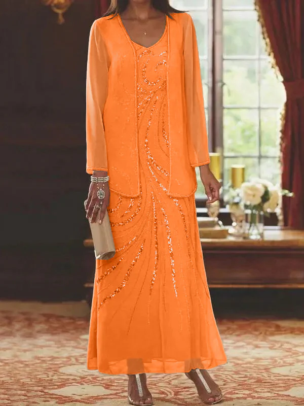 Sheath/Column V-Neck Mother of the Bride Dresses with Wraps - Image 51