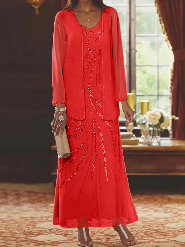 Sheath/Column V-Neck Mother of the Bride Dresses with Wraps - Image 59