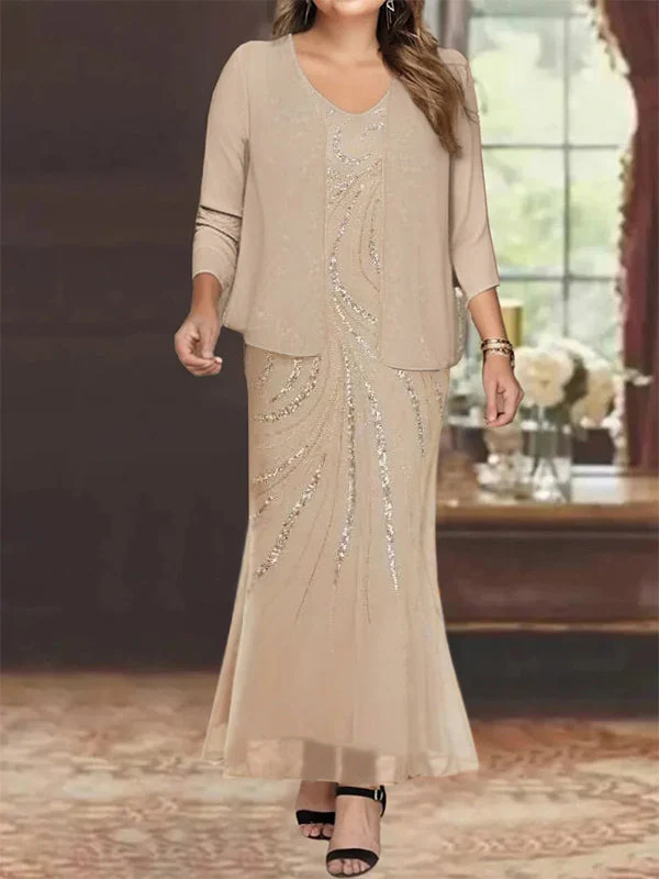 Sheath/Column V-Neck Mother of the Bride Dresses with Wraps - Image 6