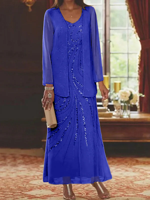 Sheath/Column V-Neck Mother of the Bride Dresses with Wraps - Image 60