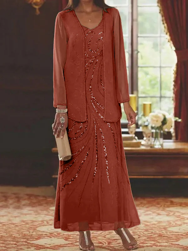 Sheath/Column V-Neck Mother of the Bride Dresses with Wraps - Image 61