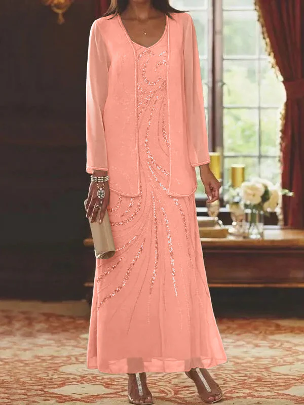Sheath/Column V-Neck Mother of the Bride Dresses with Wraps - Image 63