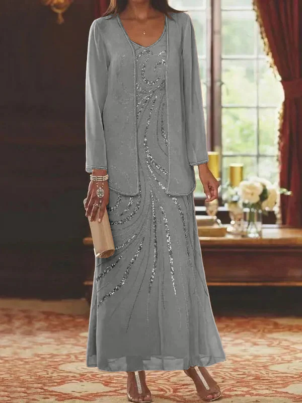 Sheath/Column V-Neck Mother of the Bride Dresses with Wraps - Image 64