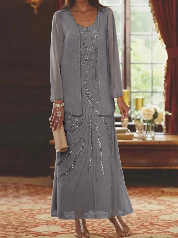 Sheath/Column V-Neck Mother of the Bride Dresses with Wraps - Image 65