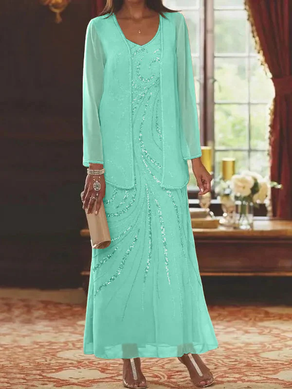 Sheath/Column V-Neck Mother of the Bride Dresses with Wraps - Image 67
