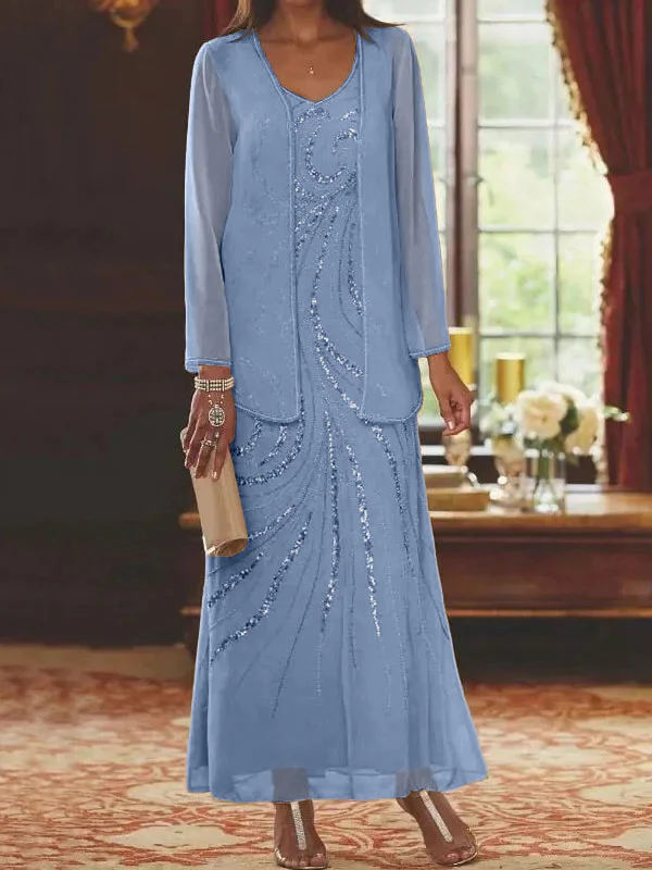 Sheath/Column V-Neck Mother of the Bride Dresses with Wraps - Image 68