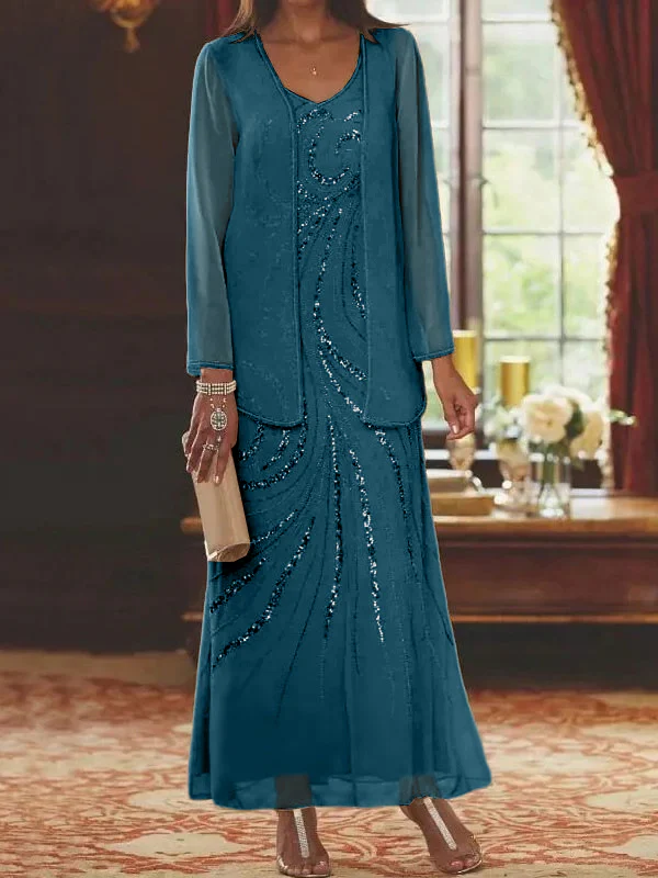 Sheath/Column V-Neck Mother of the Bride Dresses with Wraps - Image 71
