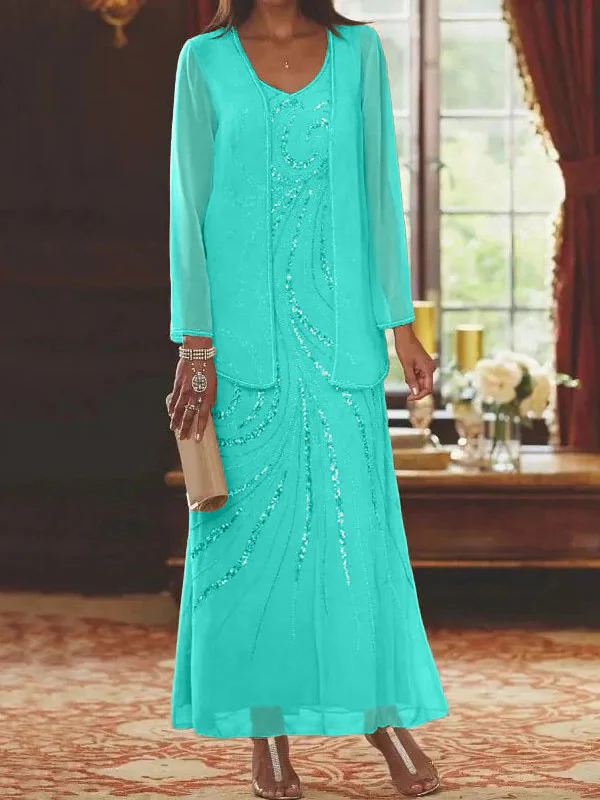Sheath/Column V-Neck Mother of the Bride Dresses with Wraps - Image 72