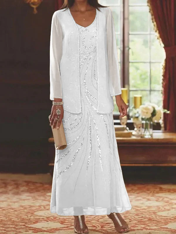 Sheath/Column V-Neck Mother of the Bride Dresses with Wraps - Image 73