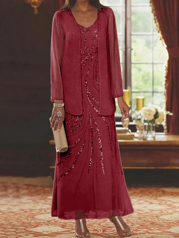 Sheath/Column V-Neck Mother of the Bride Dresses with Wraps - Image 74