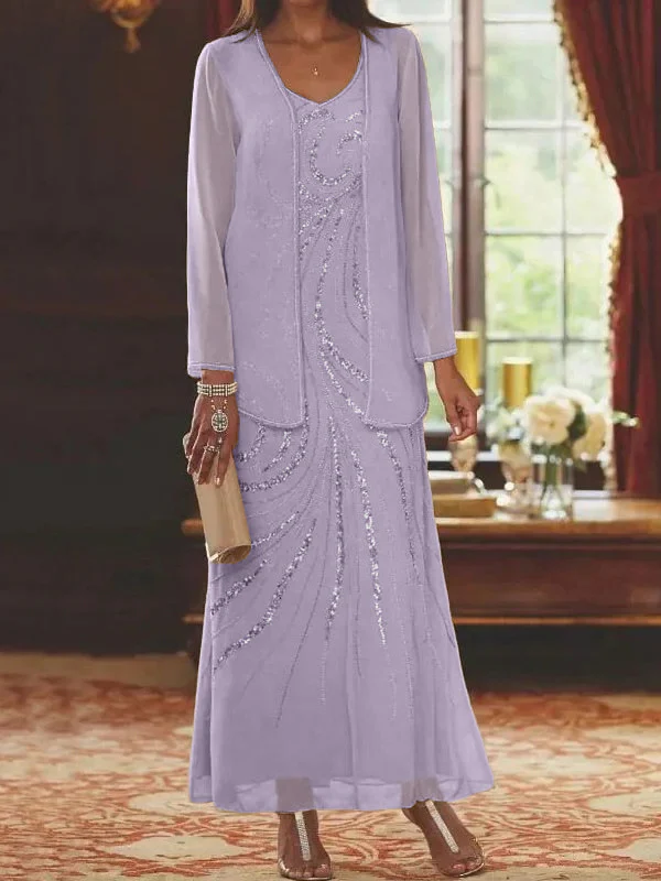 Sheath/Column V-Neck Mother of the Bride Dresses with Wraps - Image 75