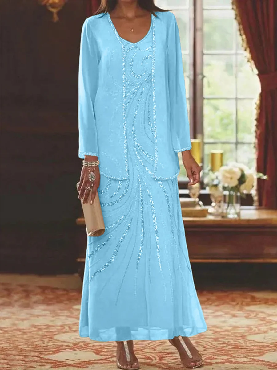 Sheath/Column V-Neck Mother of the Bride Dresses with Wraps - Image 77