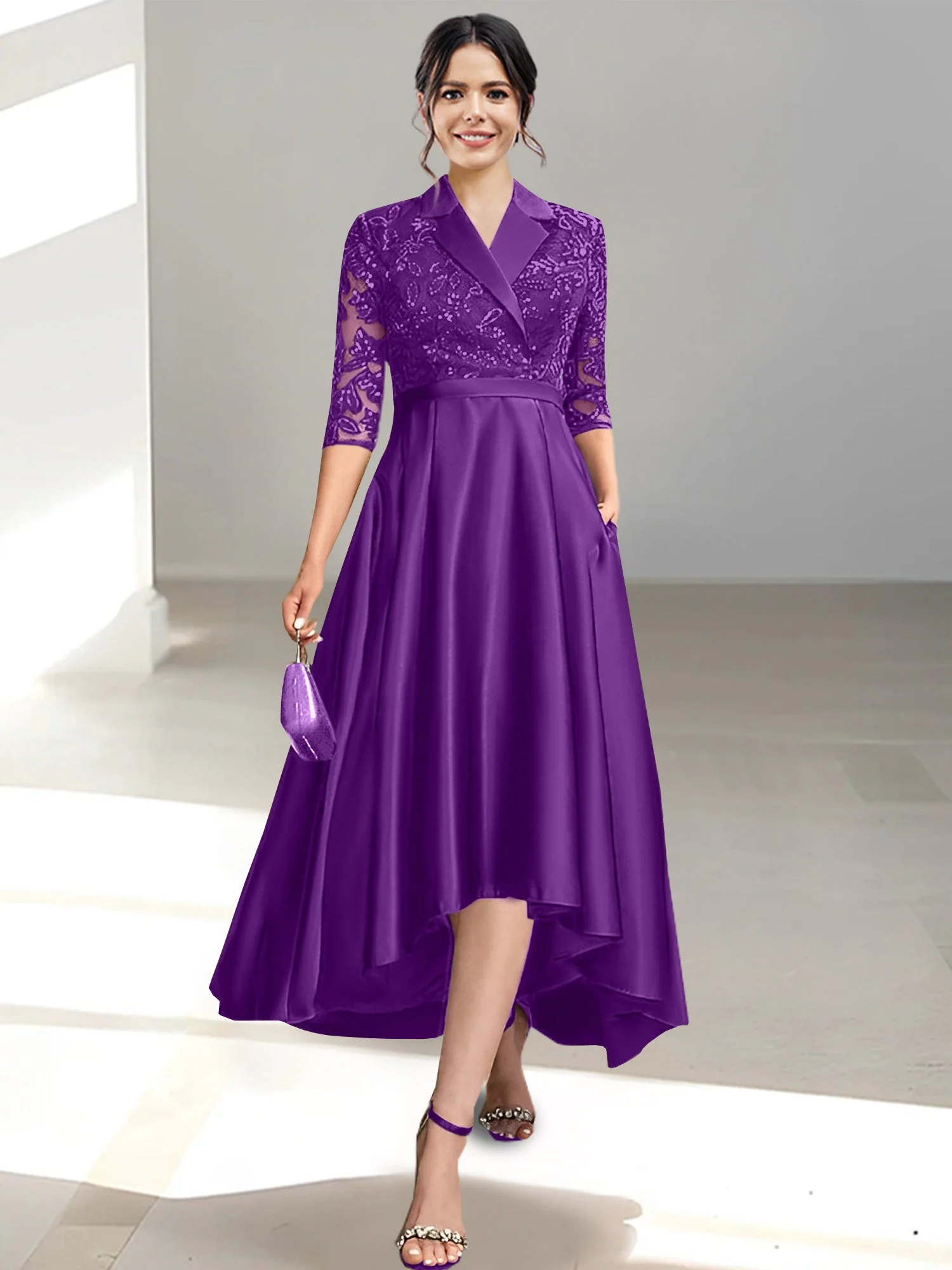 Sheath/Column V-Neck Tea-Length Mother of the Bride Dresses - Image 37
