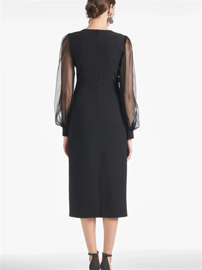 Sheath/Column V Neck Tea Length Mother of the Bride Dresses - Image 2