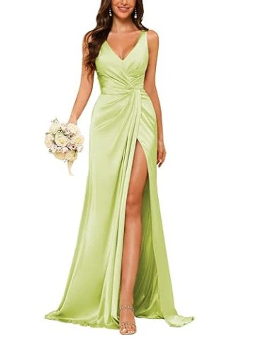 Sheath V-Neck Sleeveless Floor-Length Bridesmaid Dress with Ruched - Image 21