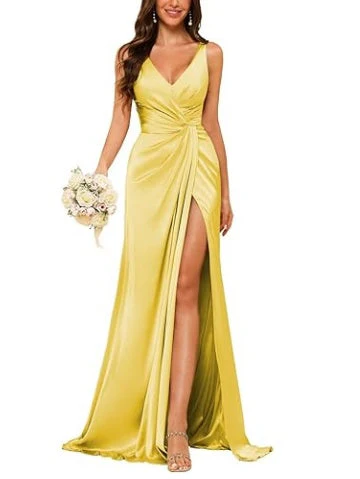 Sheath V-Neck Sleeveless Floor-Length Bridesmaid Dress with Ruched - Image 38