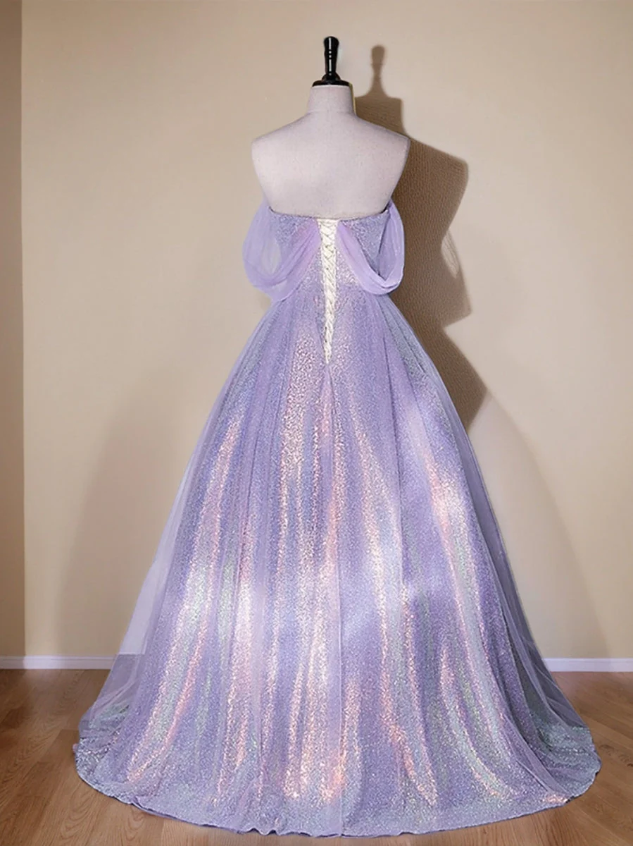 Shining A-Line/Princess Off-the-Shoulder Floor Length Elegant Prom Dresses with Ruffles - Image 2