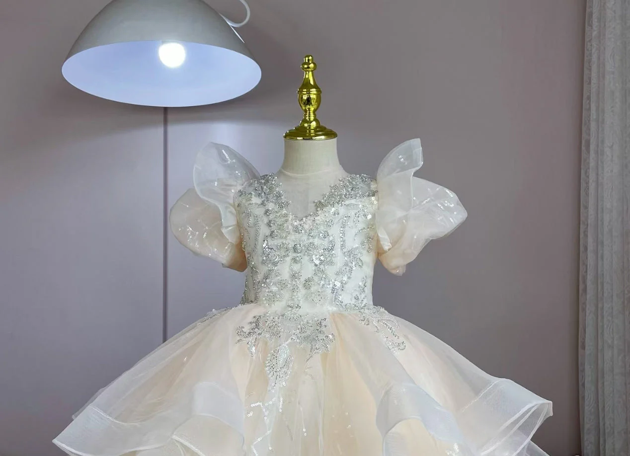 Short Sleeves A-Line/Princess Flower Girl Party Dress with Rhinestone Appliques - Image 2
