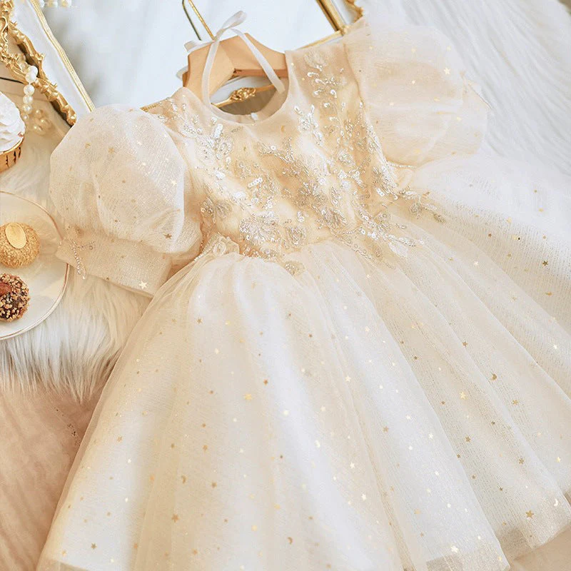 Short Sleeves A-Line/Princess Lace Baby Girl Dresses with Rhinestone Appliques - Image 4