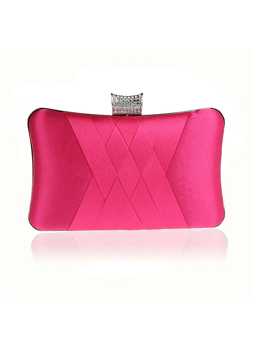 Silk PU Leather Wedding Party Plain Crystals Clutch Bags - Image 8