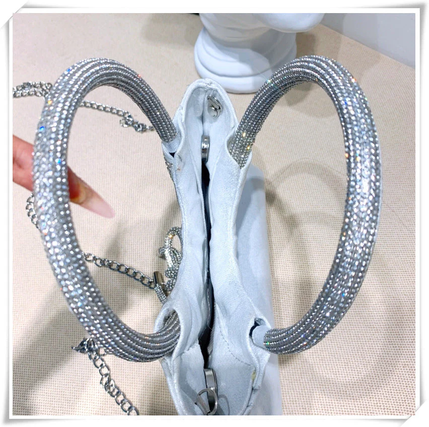 Silver Luxurious Sparkling Crystal Fashion Wedding Party Clutch Bag with Bowknot - Image 11