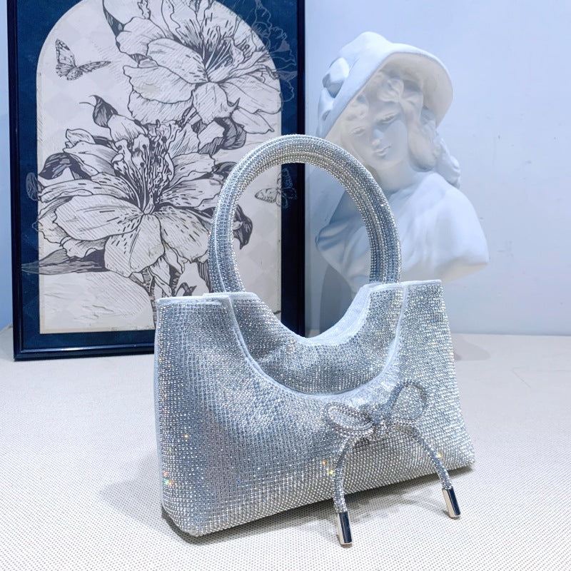 Silver Luxurious Sparkling Crystal Fashion Wedding Party Clutch Bag with Bowknot - Image 12