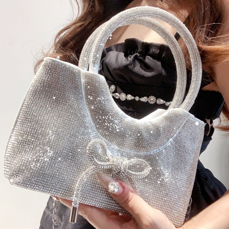 Silver Luxurious Sparkling Crystal Fashion Wedding Party Clutch Bag with Bowknot - Image 13