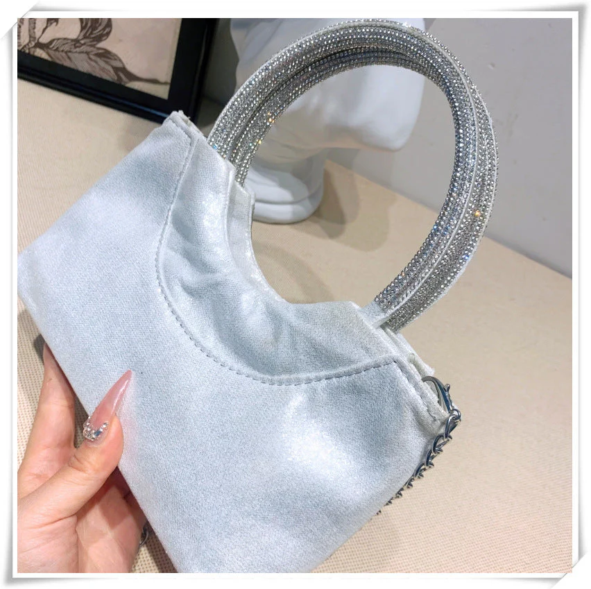 Silver Luxurious Sparkling Crystal Fashion Wedding Party Clutch Bag with Bowknot - Image 5