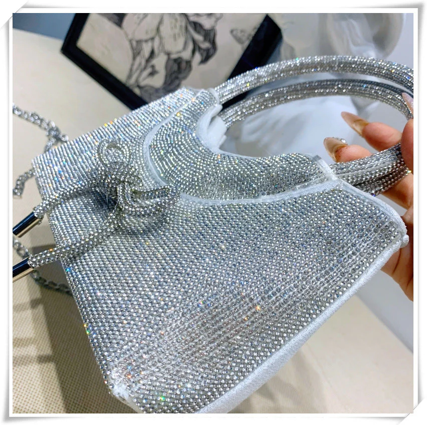 Silver Luxurious Sparkling Crystal Fashion Wedding Party Clutch Bag with Bowknot - Image 9