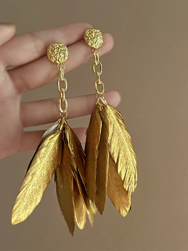 Silver Needle Round Feather Retro Temperament Earrings For Women - Image 2