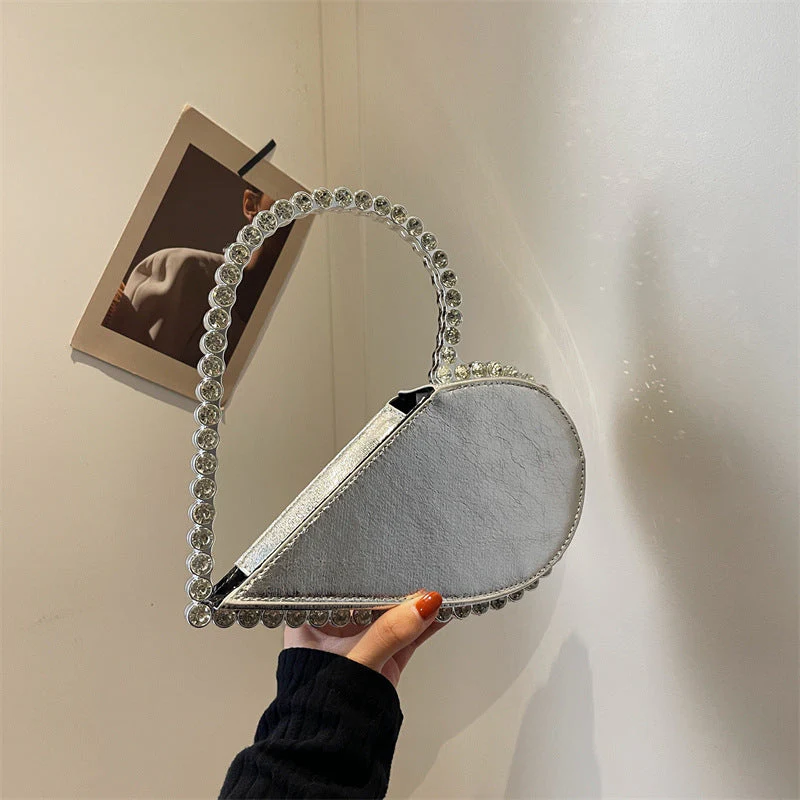 Silver Sweet Heart PU Fashion High-End Evening Clutch Bag with Rhinestone - Image 10