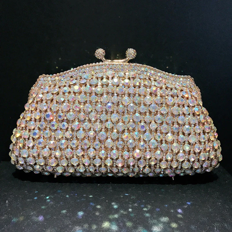 Skeleton Metal Retro Evening Party Clutch Bag with Irregular Rhinestones - Image 7