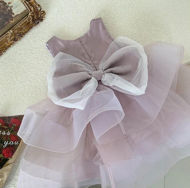 Sleeveless Round Neck Tea Length Princess Baby Girl Party Dress with Bowknot - Image 5