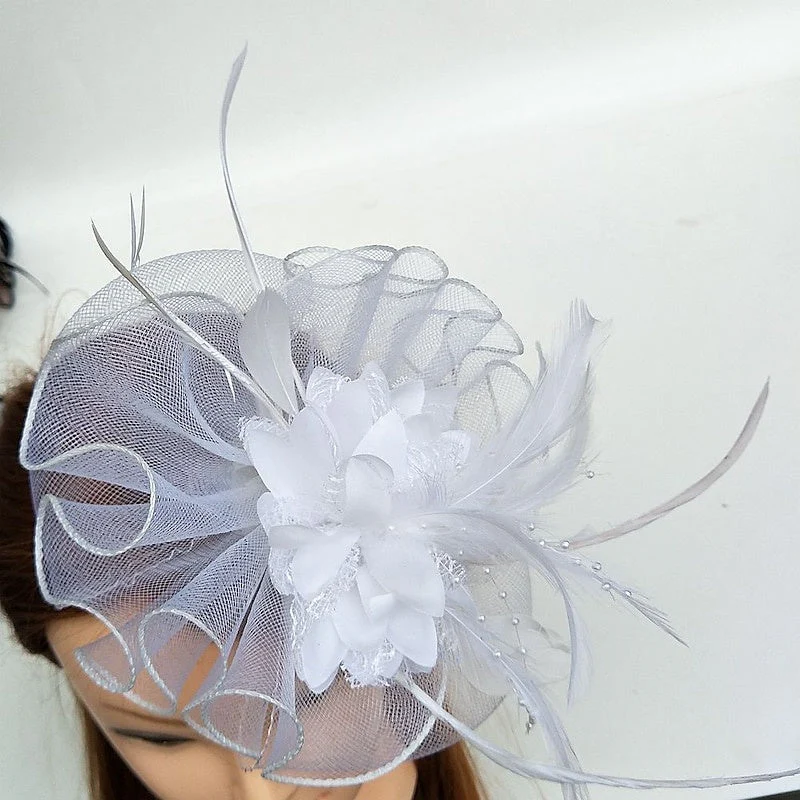 Special Occasion Fascinators Net Wedding Hats Flower Headpiece & Beading - Image 2