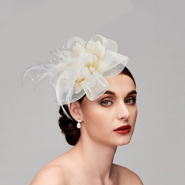 Special Occasion Tulle Fascinators with Feather - Image 3