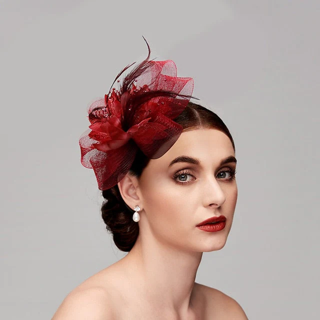 Special Occasion Tulle Fascinators with Feather - Image 6